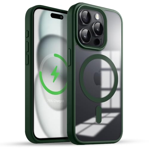 Image of KARWAN️ Hybrid Transparent iPhone 15 Pro Back Cover Case Compatibe with Mag-Safe |Camera Protection Bump | Transparent Back Cover Case for iPhone 15 Pro(PC, TPU | Green Bumper)