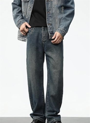 Men's Curved Jeans Mid-Rise Zippered Vintage Jeans Loose Wide-Leg Pants2