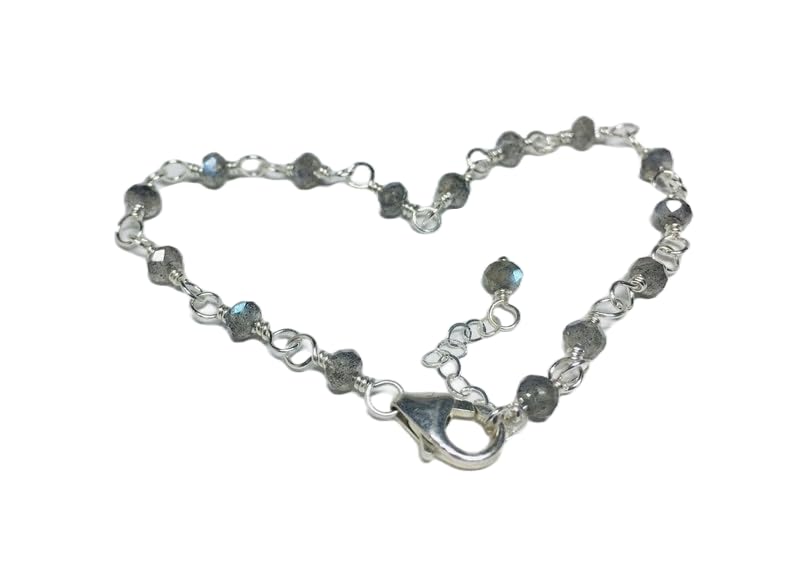 Bracelet labradorite 5mm argent fin, bijou layering femme et gourmette pierres facettées 7''