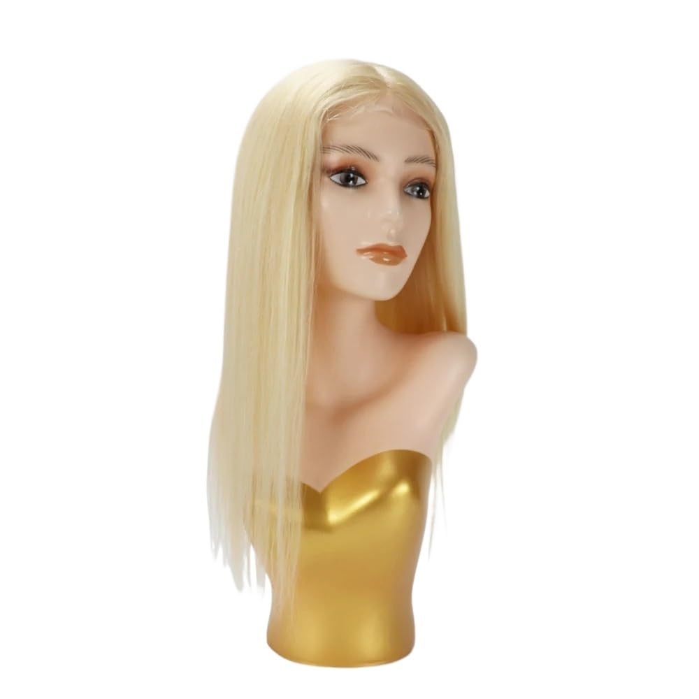 14 cali blond Remy ludzkie włosy doczepiane dla kobiet, oddychająca podstawa i 7 klipsów, miękkie i naturalne (61 cm x 7 cali)
