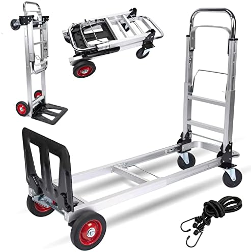 Folding Hand Truck Heavy Duty Aluminum Hand Truck with Wheels Collapsible 2 in 1 Convertible Hand Truck - 330 lbs Load Capacity, Multi-Position Hand Truck Dolly Cart with Telescoping Handle