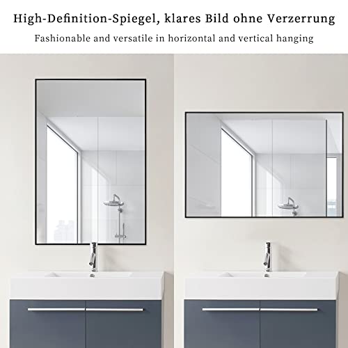 Koonmi Wandspiegel 61 x 91cm met aluminium frame grote rechthoekige badkamerspiegel van HD glas voor slaap-, woon- en badkamer, zwart - Image 4
