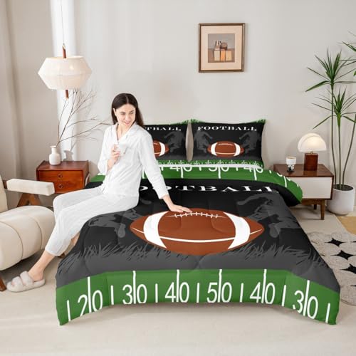 Image of Feelyou Football Bedding Set Rugby Sports Comforter Soccer Ball Game Comforter Set for Kids Adults American Football Player Duvet Set Ultra Soft Room Decor Toddler Size Quilt Set