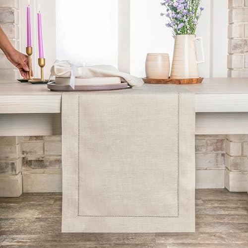 D'Moksha Homes Linen Light Natural Table Runner 72 Inches Long - ...