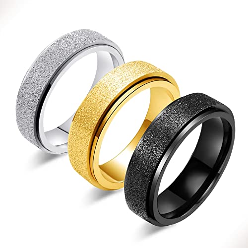 LAOYOU Anxiety Fidget Relief Spinner Ring for Women | 6MM Stainless Steel Glitter Worry Stress Relieve Ring Band Set for Men ladies 5 Tones Availble