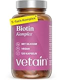VETAIN Biotin Komplex - 120 Kapseln - Mit Zink, Selen, Silizium & Vitamin B5 - hochdosiert mit 5.000µg Biotin - Für Haare, Haut und Nägel - Vegan & ohne Magnesiumstearat - produziert in Deutschland
