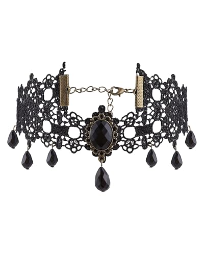 TPZORJX Choker Schwarze Spitze Gothic Steampunk Halskette Choker Halsband mit Kristallen Vampir Kette Frauen und Mädchen Vampir Accessoire Cosplay...