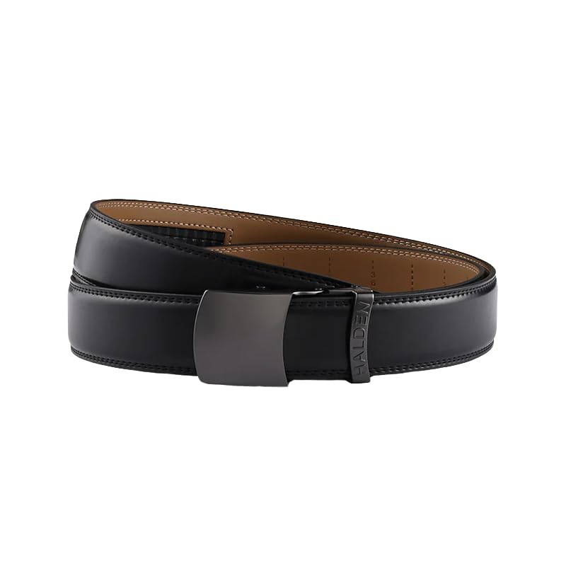 Image of HALDEN BURLEY Belts For Men Leather Original (Free Size Fits Up to 44 Inch Waist) Ratchet Straps, Unique Magnetic Auto-lock Buckle Belt For Man