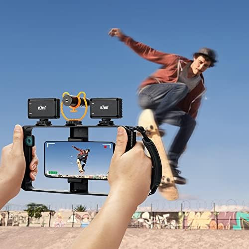 Smartphone Video Rig with Wireless Remote Control + Wrist Strap, Phone Stabilizer Handheld Filmmaking Rig Cage Supports with 3 Cold Shoe Mount for Vlogging YouTube Videomaker for iPhone 13 12 11 X XS