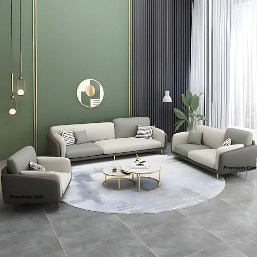 Image of Velvet Contemperory Sofa with Cushion Chaise Lounge Sectional Sofa Perfect for Living Room & Bedroom Guests Home & Office (Velvet Grey & Cream, 5 Seater)