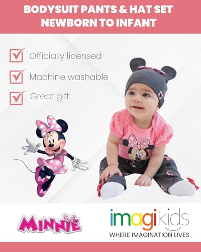 Disney Mickey Mouse Minnie Mouse Lion King Winnie The Pooh Baby Bodysuit Pants and Hat 3 Piece Outfit Set Newborn to Infant3