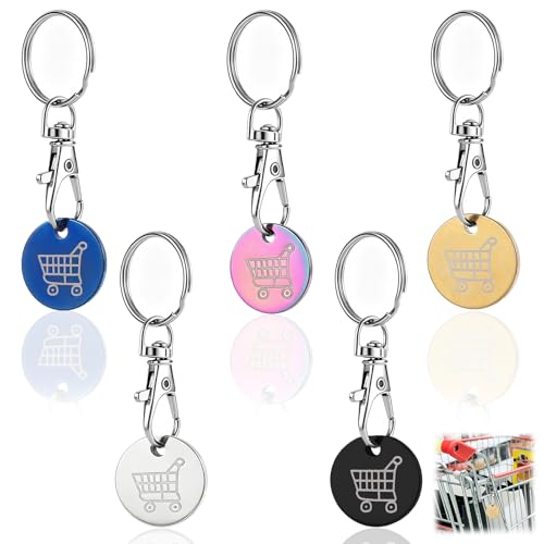 Stalora Lot de 5 Jetons de Caddie en Acier Inoxydable, Porte-clés Jeton Caddie Amovible avec...
