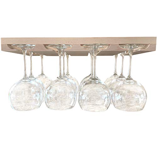SMITCO Wine Glass Holder - Under Counter or Cabinet Wood Stemware Storage - Made In The USA - Space Saving Unfinished Bar Rack for Hanging 12 Glasses - Pre-Assembled