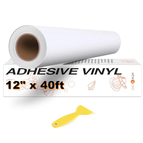 HTVRONT White Permanent Vinyl, Adhesive Vinyl Roll 12