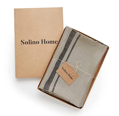 Solino Home Linen Napkins 20 X 20 Inch – 100% Pure Linen Fabric Dinner Napkins Black And Natural – Set Of 4 French Stripe Napkins For Summer, Dining – Handcrafted From European Flax #TOP4