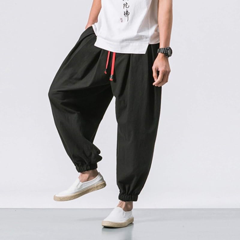 POHADON Mens Hip Hop Parachute Pants Harem Tapered Pants Linen Joggers Comfy Elastic Baggy Drop Crotch Sweatpants Trousers2
