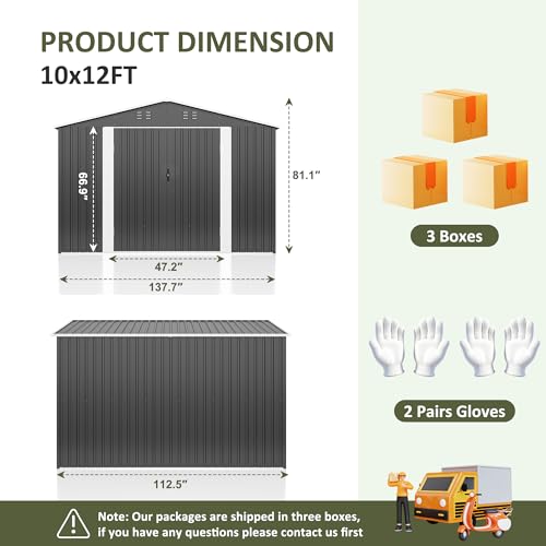 Image of AirWire 10x12 FT Outdoor Storage Shed, Metal Garden Shed with Updated Frame Structure and Lockable Doors, Heavy Duty Weatherproof Tool Sheds for Backyard Garden Patio Lawn, Black