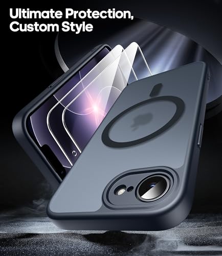 FLLAO 3-in-1 Magnetische Hülle für iPhone 17e / 16e mit 2 HD Schutzfolien, Kompatibel mit Mag Safe, Stoßfeste und Kratzfeste Schutzhülle, Dünn Durchscheinende Matt Handyhülle, Schwarz