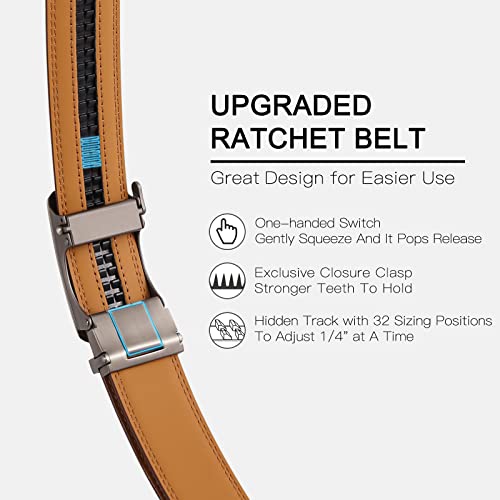 SENDEFN Leather Belt for Men Automatic Ratchet Buckle Slide Dress Casual Belts 1 3/8'' Wide Adjustable Trim to Fit(Black-20)3
