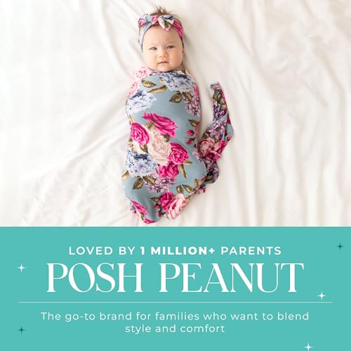 Image of Posh Peanut Swaddle Blanket & Headband Set - Viscose from Bamboo Stretchy Baby Swaddle for Newborn Girls, Receiving Blanket or Nursing Cover (Lacey)