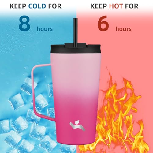 Image of Konokyo 18 oz Insulated Tumbler with Handle & Straw, Stainless Steel Mug