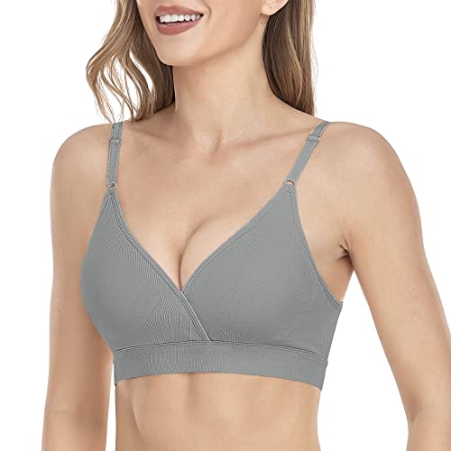 Vinfact Reggiseno da donna senza ferretto, con scollo a V, con schiena scoperta, reggiseno minimizzatore, push up da donna, per lo sport, il sonno, yoga, per donne, grigio., XXL