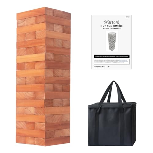 Nattork Giant Tumbling Tower (Stack from 1.77Ft to 4+ Ft), Wood Stacking Giant Blocks Game| Made from Premium Pine Wood| Ideal for Family, 54PCS, Brown
