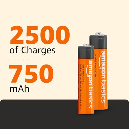Image of Amazon Basics AAA Rechargeable 750 mAh Batteries | Ready-to-use | Pre-Charged Ni-MH Batteries (Pack of 2)