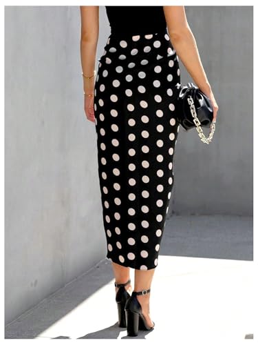 Floerns Women's Polka Dots Drawstring Skirt Ruched Split Front Bodycon Midi Skirts3