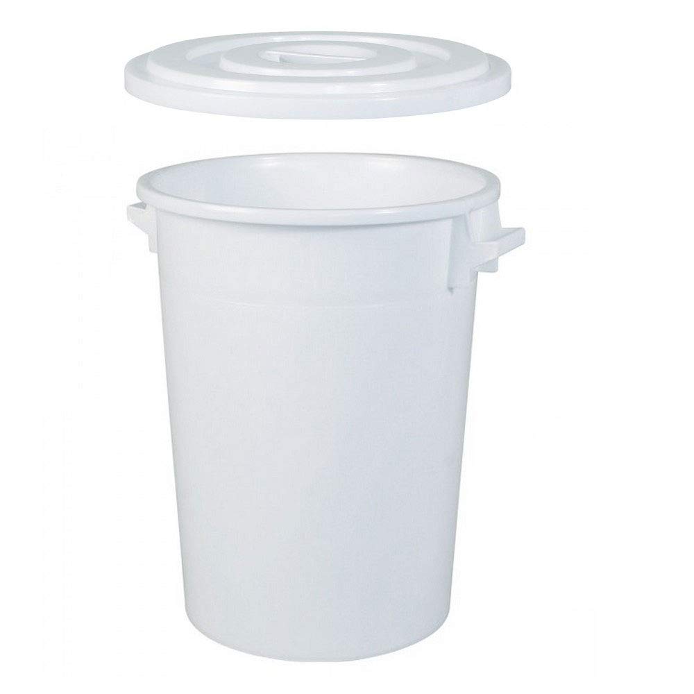 BRB Boccale in plastica da 100 litri con coperchio, ø x H 520/415 x 670 mm, bianco, per uso alimentare