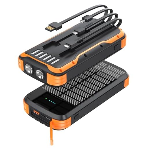 MINRISE Solar Power Bank 40000mAh, Portable Charger PD 20W Fast Charging Solar Charger Power Bank Built in 4 Cables and USB-C in/Output, Camping Essentials External Battery Pack with Flashlights
