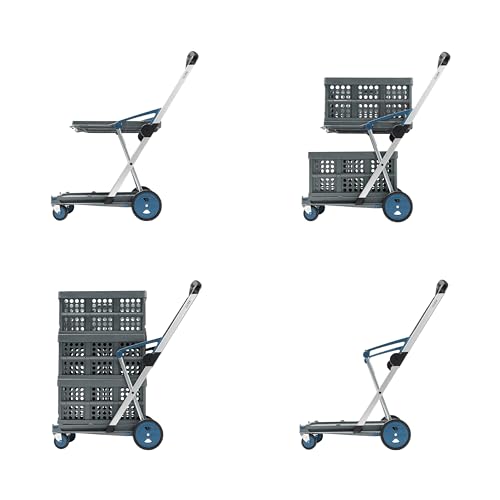 Image of CLAX The Original | Made in Germany | Multi use Functional Collapsible Carts | Mobile Folding Trolley | Shopping Cart with Storage Crate (Blue)