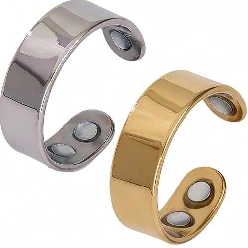 2pcs Ca/lmi Mag/netic Rings Mag/netic St/ainless St/eel Rings Fidget Ring & Anxiety Ring for Women for Anxiety Reduction We/ight Loss Better Sleep Improves Overall Wellness St/eel Color and Gold