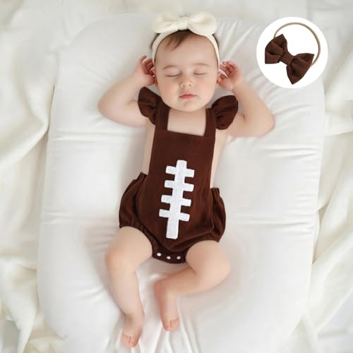 Football Newborn Infant Baby Girl Romper Onesie Fall Outfits Ruffle Embroidery Headband Set Toddler Girl Clothes3