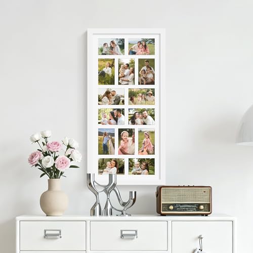Image of DUENPY 14x30 Picture Frame 4x6 Collage Picture Frame Displays Fourteen 4x6 inch Photos Collage Wall Decor Wall Hanging White