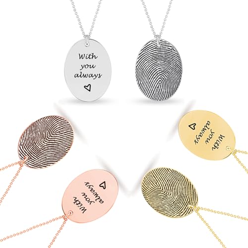 LeCalla Personalized Customized Actual Fingerprint Engraved Oval Memorial Thumb Print Necklace for Women Teen4