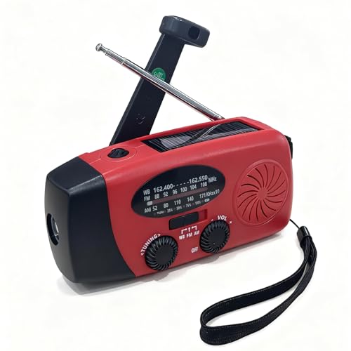 Wind Up Solar Radio, 2000mAh Rechargeable USB Phone Charger, Survival Hand Crank AM/FM Emergency Weather Radio,SOS Alarm, LED Bright Flashlight for Outdoor Camping, Hiking