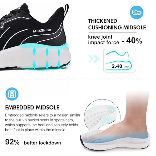 Image of JACKSHIBO Slip in Men Hands Free Wide Toe Box Shoes Slip on Arch Support Wide Sneakers for Running Walking Tennis Athletic Plantar Fasciitis Orthopedic Shoe Zero Drop Cushion Thick Sole Width Shoes