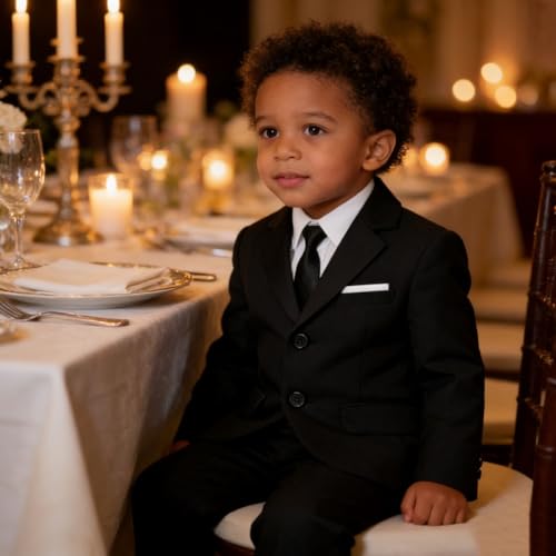 Image of Baby Boy Formal Suit for Toddler Infant Tuxedo Dress Suits | Little Gentleman, Wedding Ring Bearer Outfit, Vest Pants Long-Sleeve Shirt Tie, Birthday Party Christmas Prom, Classic
