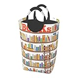 Divertida colección de estantes de libros y escalera con impresión de cesta de ropa alta, bolsa de lavandería plegable grande con asas de aluminio para dormitorio
