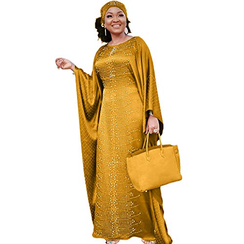 HD African Dresses for Women Fashion Beading Rhinestone Kaftan Maxi Dress