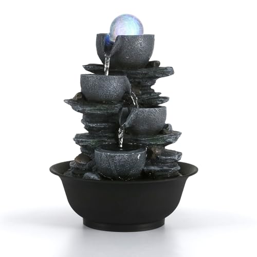 Dyna-Living Fuente de agua de mesa para interiores, cascadas con luz LED de colores, fuente de mesa decorativa con bomba automática, el mejor regalo para padres o amigos