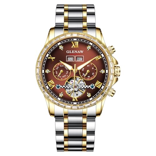 GLENAW Automatic Watch for Men- Luxury Crystal Bezel Complete Calendar