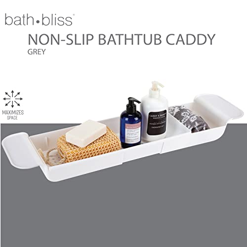 Bath Bliss Expandable Bathtub Caddy | Non-Slip | Over The Tub | 21-27 inch | Tub Tray | Bathroom Storage and Organizer | Shelf | Hold Soaps and Towels | White - Thumbnail 2