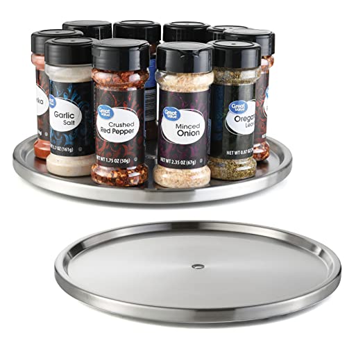 1 Tier Lazy Susan 2 Pack Stainless Steel 360 Degree Rotating Turntable Tabletop Stand for Dining Table, Kitchen Counters, Pantry, Cabinets Spice Rack Organizer Tray 10.5" Diameter - 2 Pack