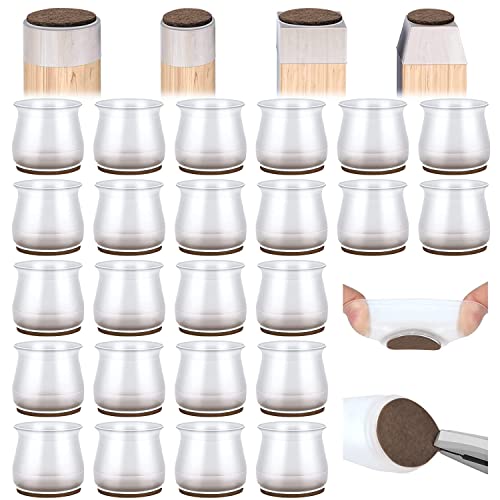 24PCS Silicone Chair Leg Floor Protectors, Chair Leg Caps, Silicon Felt Furniture Chair Leg Feet Protectors Covers Protect for Hardwood Floors, Chair Foot Cover Bar Stool Protectors