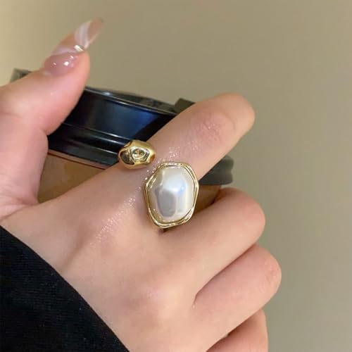 Baroque Pearl Ring for Women Irregular Pearl Rings Gold Statement Ring Adjustable Chunky Pearl Ring for Women Holiday Wedding Jewelry3