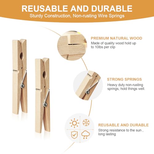 Vicloon Hanging Peg Bag, Clothes Peg Bags for Washing Line with 40 Strong Wooden Clothespins, Large Waterproof Clothes Pegs Bag Closing Cord and Suspension Spring Hook for Indoor Outdoor Use - Image 5