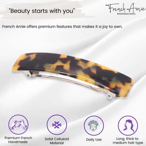 French Amie Oblong Handmade 3.5" Celluloid No Slip Hair Clip Barrette For Women, Made In France (Tokyo Shell) #TOP1