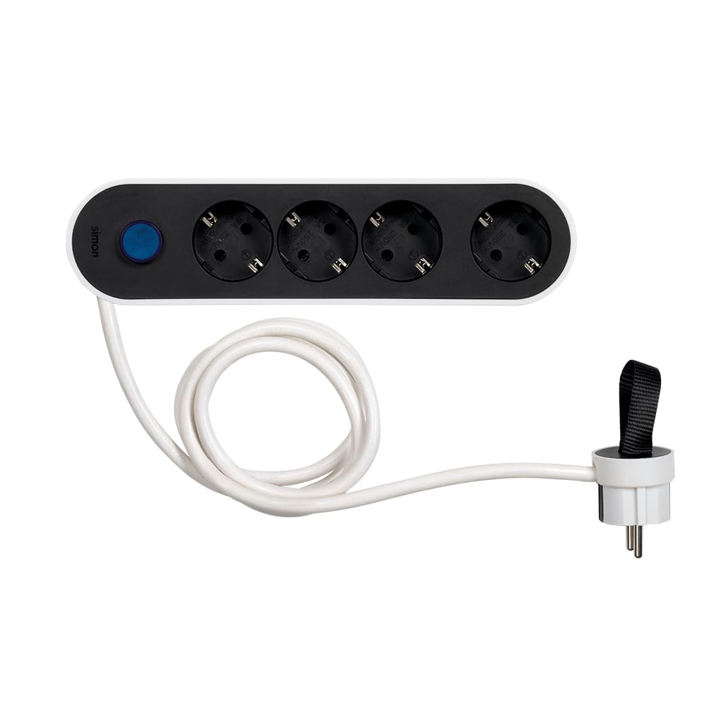 SIMON Plug Steckdosenleiste 4-Fach flach, Schalter, Kabel 1,4 m, Weiß